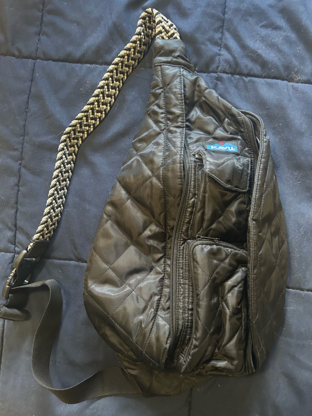 Kavu Black Quilted Sling Pack with Braided Strap